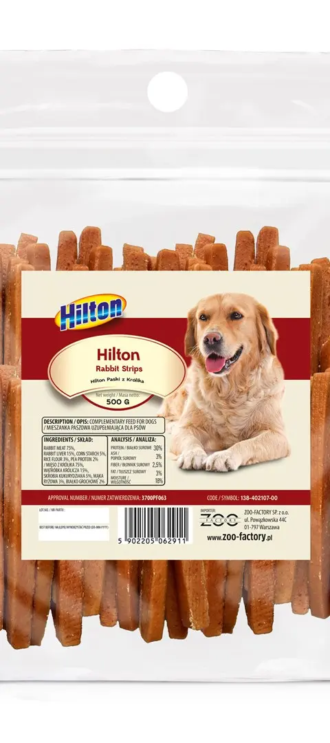 HILTON Rabbit Strips - Dog Treat - 500g