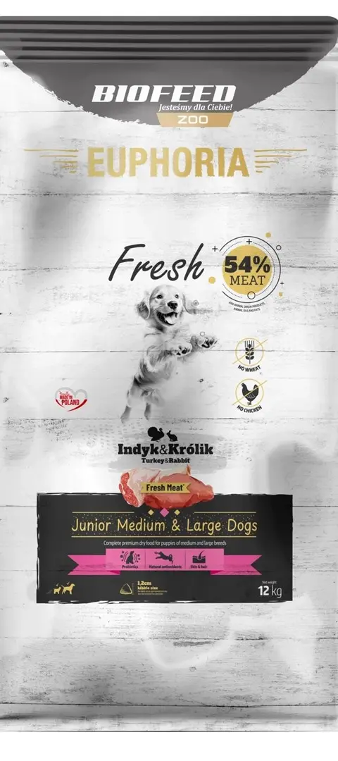 EUPHORIA Fresh Junior Medium Large Dogs Turkey With Rabbit - Dry Dog Food - 12kg