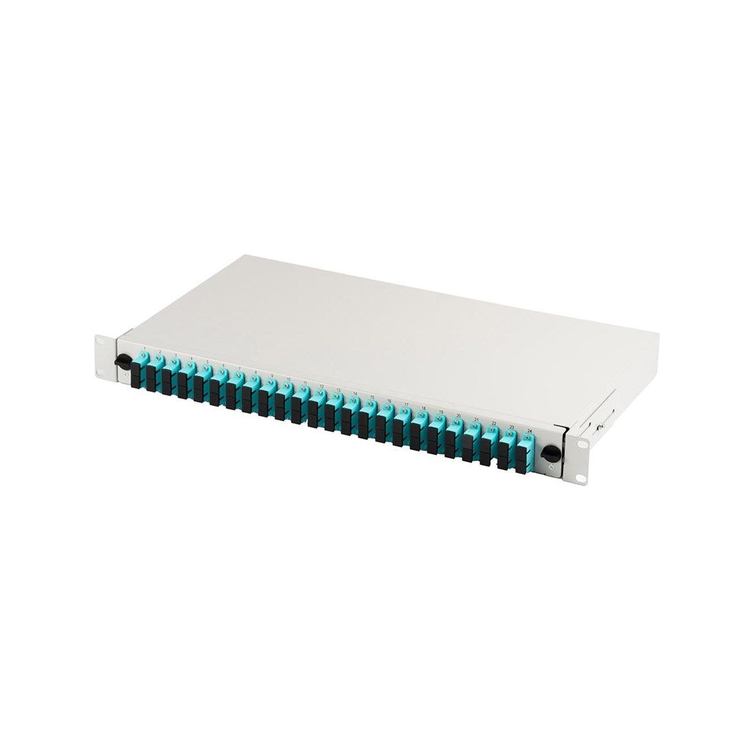 FO Patch Panel With 19'' 1U Accessory 24x SC Dx OM3 Adapters Extendable Gray
