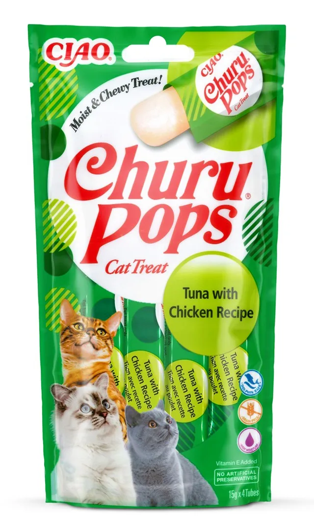 INABA Churu Pops Tuna With Chicken - Cat Treats - 4x15 G
