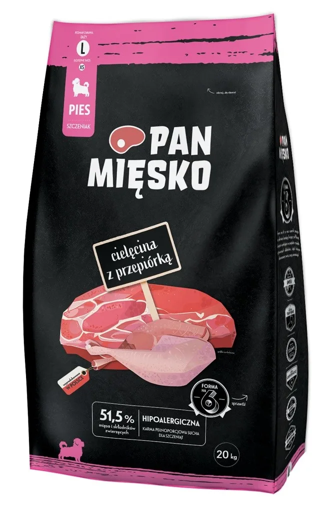 PAN MIĘSKO Veal With Quail L Puppy - Dry Dog Food - 20kg