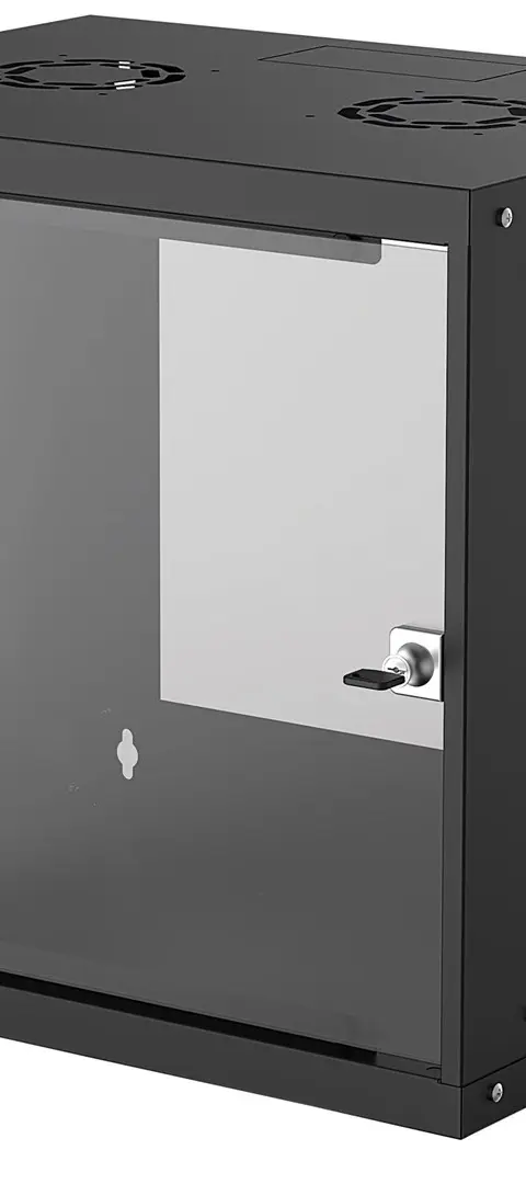 Intellinet 19" Network Cabinet - Wall Mount (Basic), 9U, 400mm Deep, Black, Flatpack, Max 50kg, Usable Depth 340mm, Glass Door, Rack, Parts for wall installation (eg screws and rawl plugs) not included