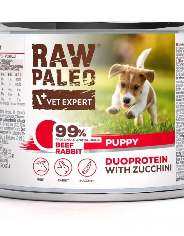 VETEXPERT Raw Paleo Duoprotein Beef Rabbit Puppy - Wet Dog Food - 200g