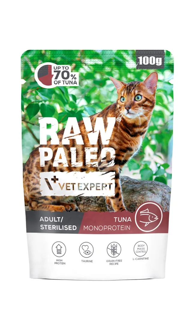 VETEXPERT Raw Paleo Adult Sterilised Tuna - Wet Cat Food - 100g