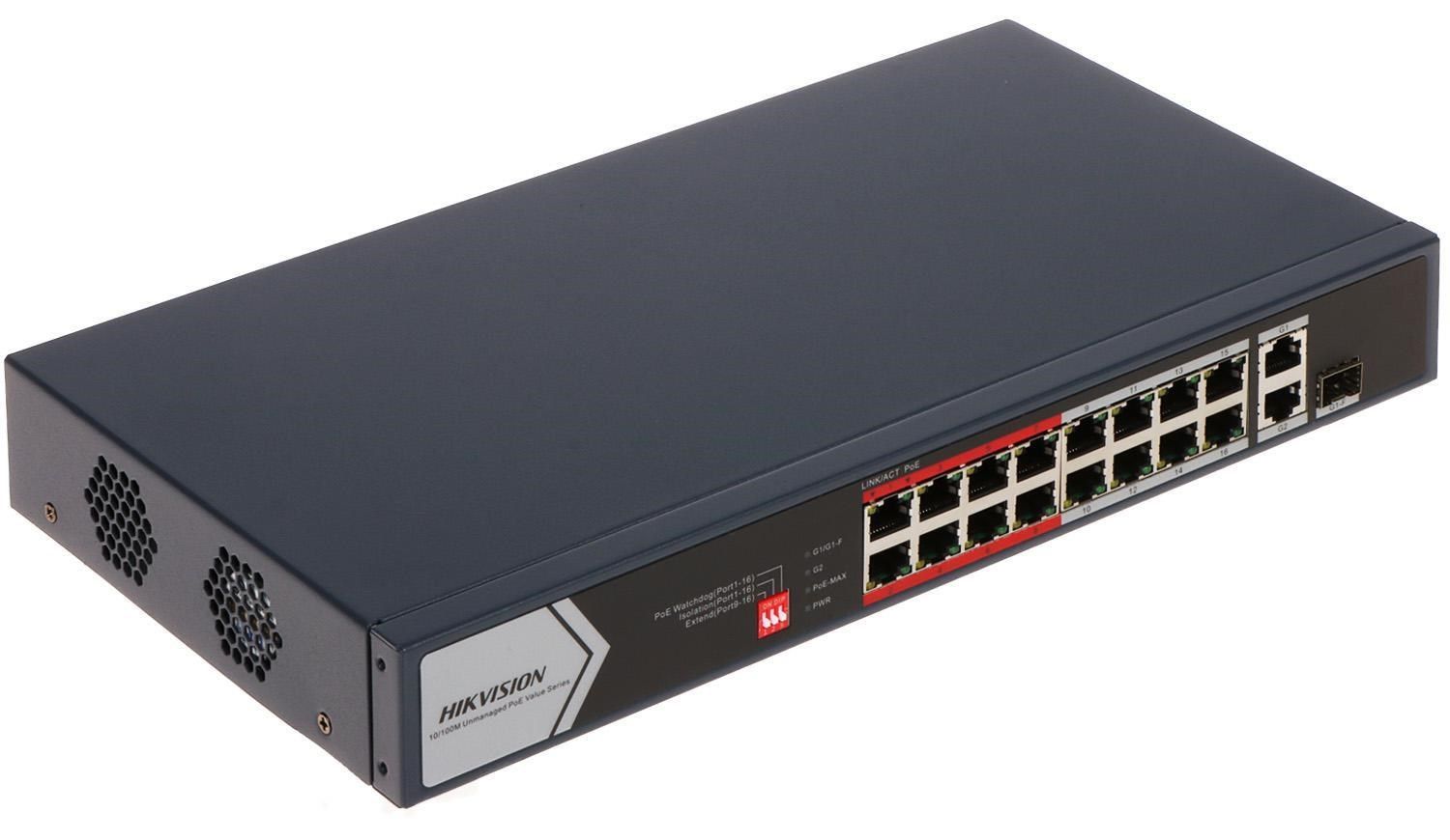 Hikvision DS-3E0318P-E/M(C) network switch Unmanaged L2 Gigabit Ethernet (10/100/1000) Power over Ethernet (PoE) 1U Black