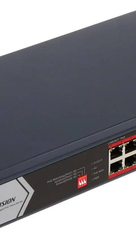 Hikvision DS-3E0318P-E/M(C) network switch Unmanaged L2 Gigabit Ethernet (10/100/1000) Power over Ethernet (PoE) 1U Black