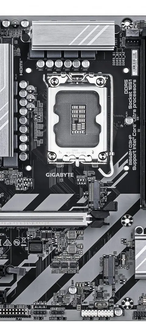 GIGABYTE B860M D3HP Motherboard - Intel Core Ultra Series CPUs, 4+1+2+1 Phases VRM, up to 9066MHz DDR5, 2xPCIe 4.0 M.2, GbE LAN, USB 3.2 Gen 1