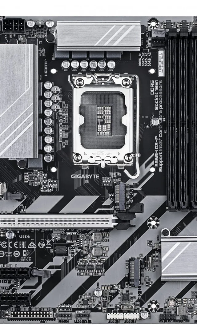 GIGABYTE B860M D3HP Motherboard - Intel Core Ultra Series CPUs, 4+1+2+1 Phases VRM, up to 9066MHz DDR5, 2xPCIe 4.0 M.2, GbE LAN, USB 3.2 Gen 1