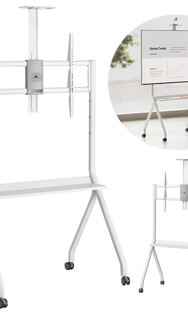 Maclean TV Stand / Cart Camera Shelf On Casters 55-100 Max Load 120kg/10kg Shelf Max. VESA 900x600 White MC-114 W