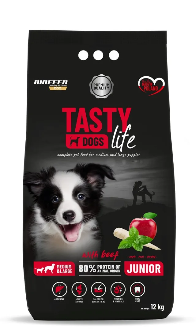 BIOFEED Tasty Life Junior Medium And Large Beef - Dry Dog Food - 12kg