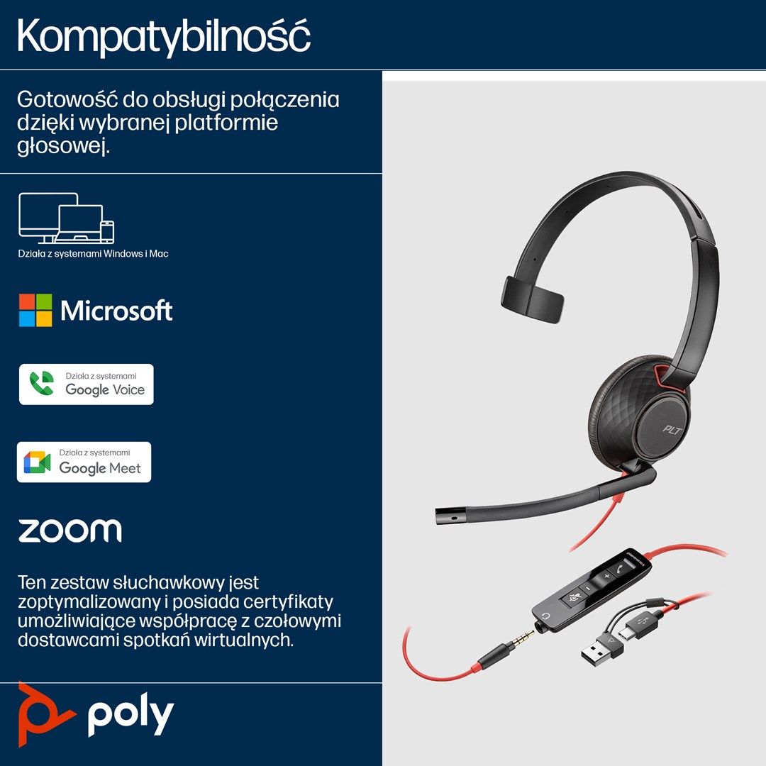 HP Poly Blackwire 5210 Monaural USB-C Headset +3.5mm Plug +USB-C/A Adapter (Bulk)