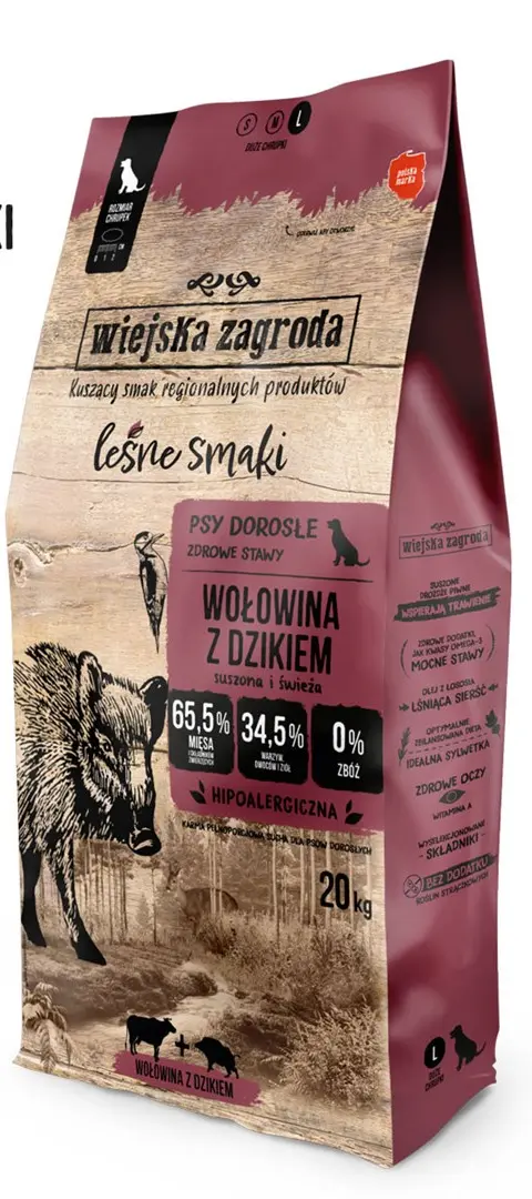 WIEJSKA ZAGRODA Beef With Wild Boar L – Dry Dog Food – 20kg
