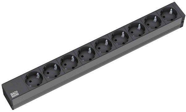 BACHMANN 48,26cm 19Zoll Steckdosenleiste 9fach Ohne Switch Black