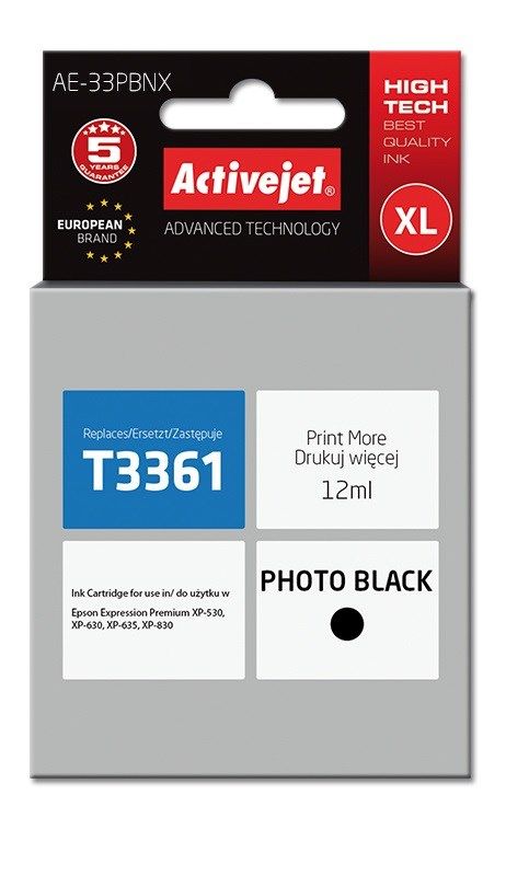 Activejet AE-33PBNX ink (replacement for Epson 33XL T3361; Supreme; 12 ml; black)
