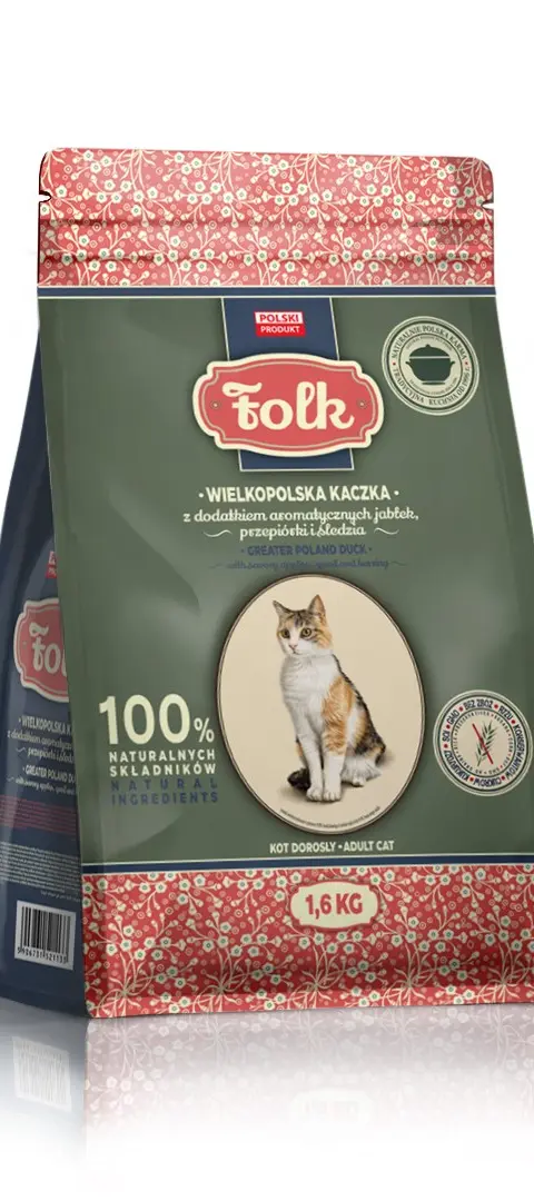 FOLK Greater Poland Duck With Apples Quail And Herring - Dry Cat Food - 1 6kg