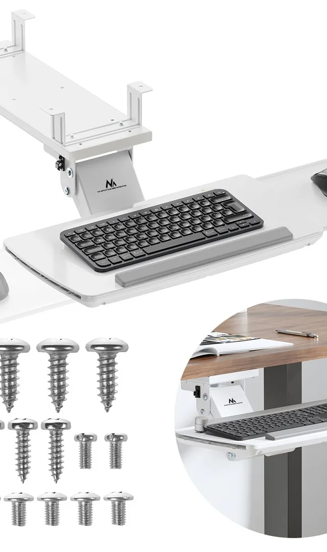 Maclean under-desk keyboard holder, adjustable, max. 5kg, white, MC-156 W