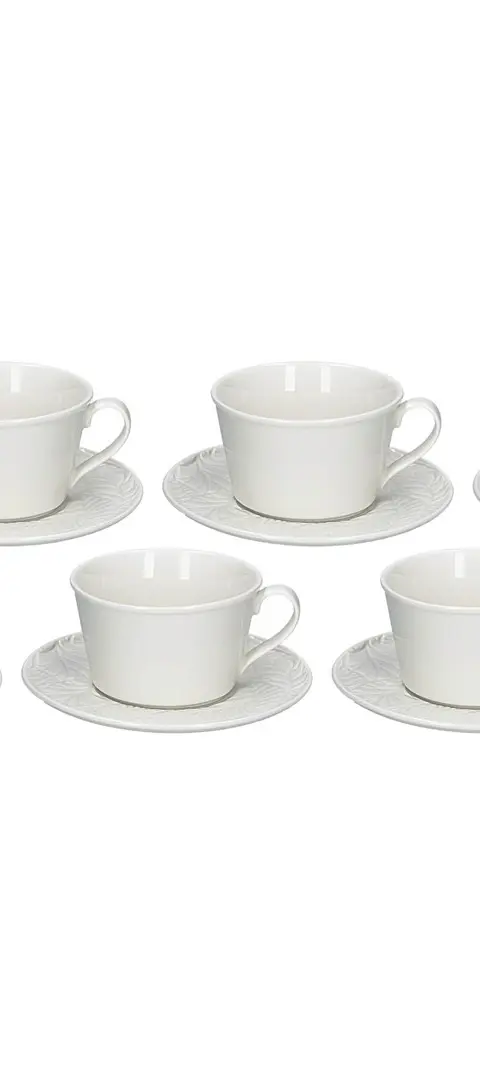 Set Of 6 Bosco Tea Cups With Saucer - White 180 Ml