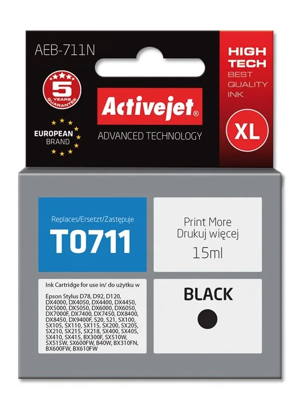 Activejet AEB-711N ink (replacement for Epson T0711, T0891; Supreme; 15 ml; black)