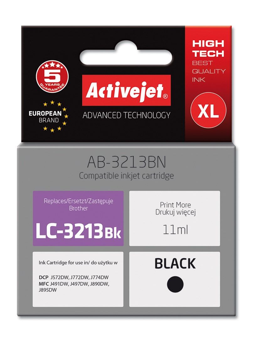 Activejet AB-3213BN printer ink for Brother, Brother LC3213BK replacement; Supreme; 11 ml; black