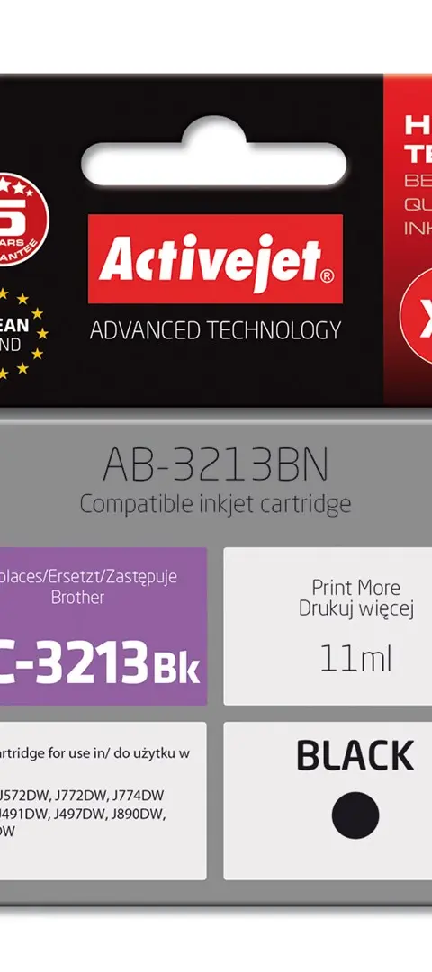 Activejet AB-3213BN printer ink for Brother, Brother LC3213BK replacement; Supreme; 11 ml; black