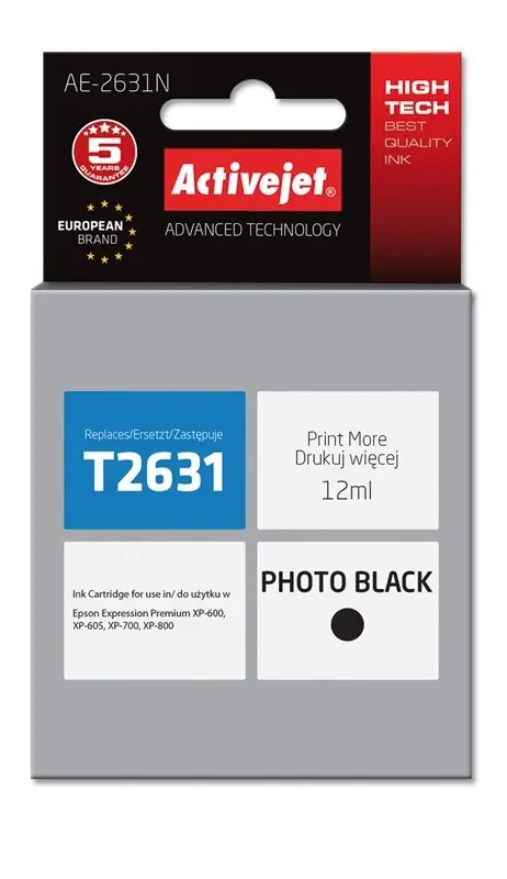 Activejet AE-2631N ink (replacement for Epson 26 T2631; Supreme; 12 ml; black)