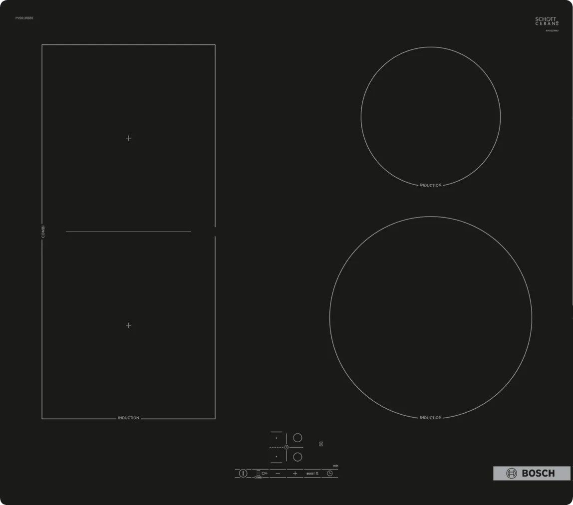 Bosch Serie 4 PVS61RBB5E Hob Black Built-In 60 Cm Zone Induction Hob 4 Zone(S)