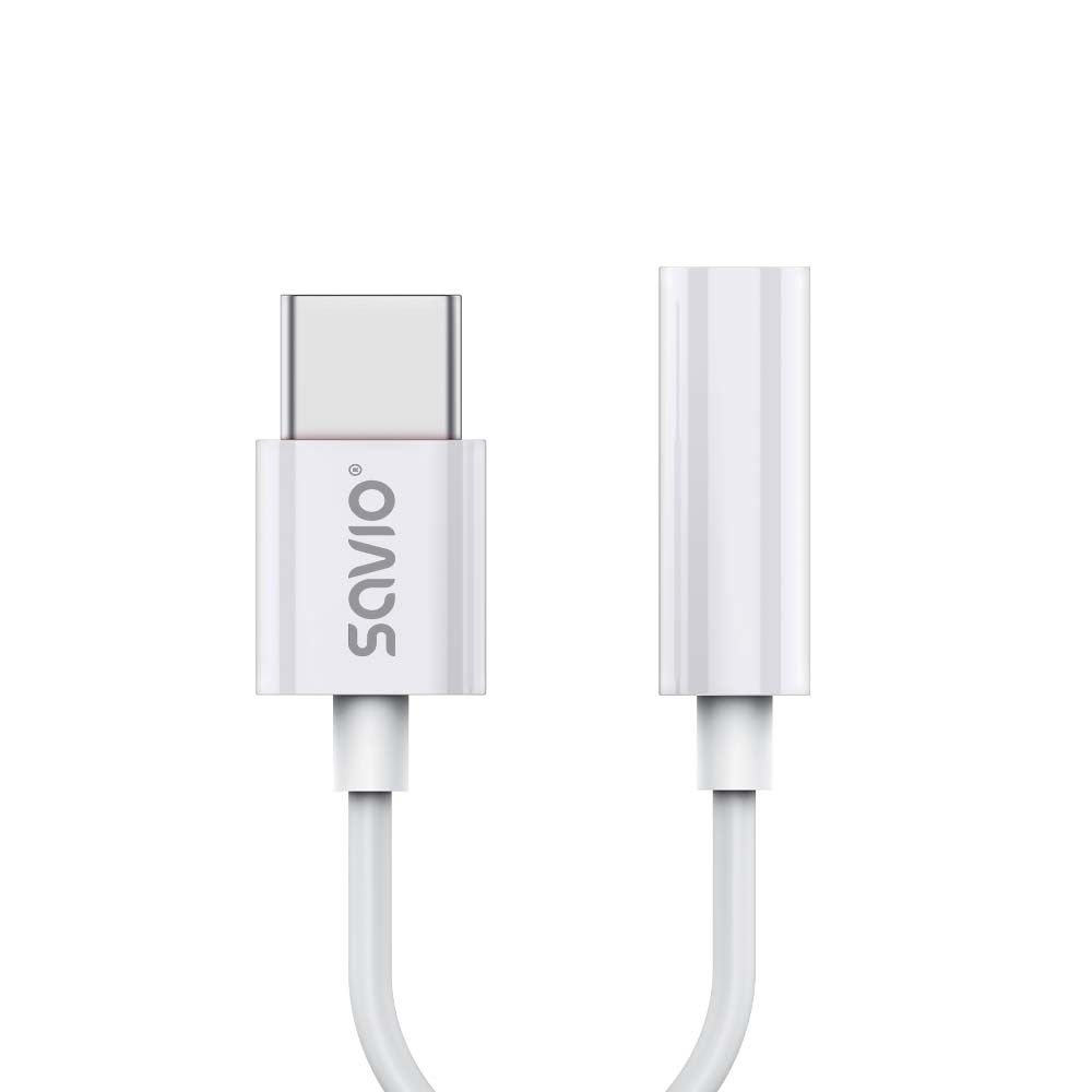 Savio AK-51 audio cable 0.11 m 3.5mm USB Type-C White