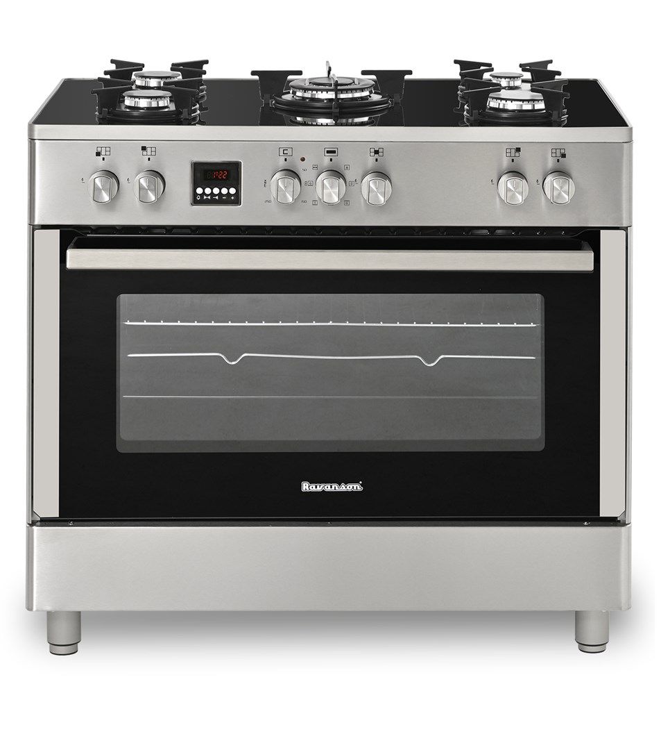 Ravanson KWGE-K90 Glass Inox Gas-Electric Cooker