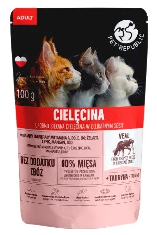 PET REPUBLIC Adult Finely Chopped Veal - Wet Cat Food - 100 G