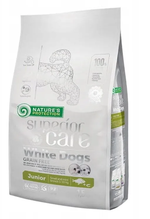 NATURE'S PROTECTION Superior Care White Dogs Grain Free Junior Small BiałOryba - Dry Food For Puppies - 1.5 Kg