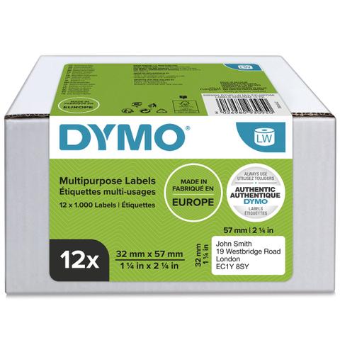 DYMO Authentic LabelWriter Multi-Purpose Labels | 32mm x 57mm | 12 Rolls of 1,000 Easy-Peel Labels (12,000 Count) | Self-Adhesive | for LabelWriter Label Makers
