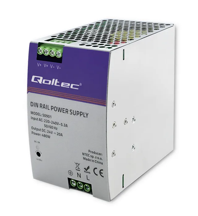 Qoltec 50901 Industrial DIN rail power supply | 480W | 24V | 20A