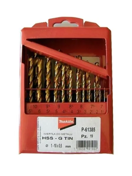 TITANIUM DRILL BIT SET HSS-G TIN 19pcs 1-10mm