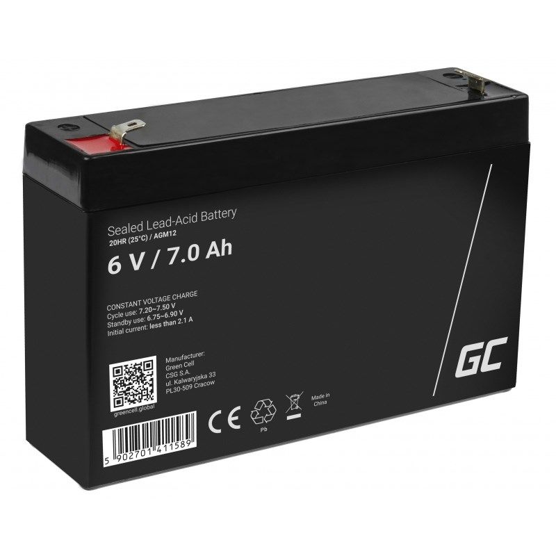 Green Cell AGM12 Industrial Rechargeable Battery Sealed Lead Acid (VRLA) 7000 MAh 6 V