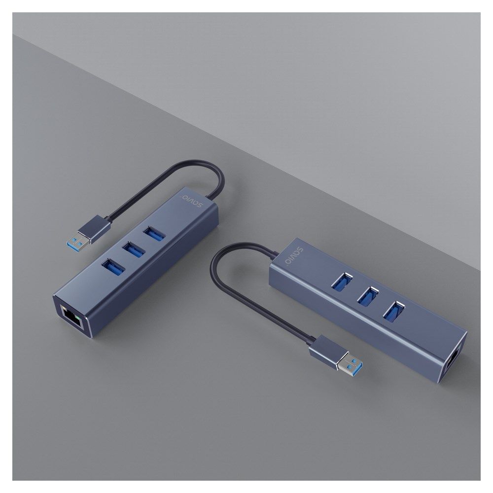 Savio AK-57 USB-A - 3 x USB-A HUB with RJ-45 Gigabit Ethernet adapter 5000 Mbit/s grey USB 3.2 Gen 1 (3.1 Gen 1) Micro-B Black