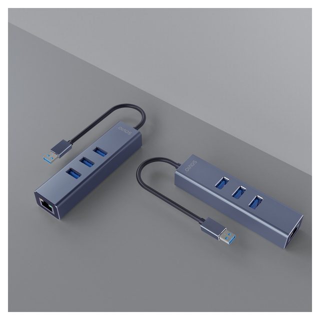 Savio AK-57 USB-A - 3 x USB-A HUB with RJ-45 Gigabit Ethernet adapter 5000 Mbit/s grey USB 3.2 Gen 1 (3.1 Gen 1) Micro-B Black