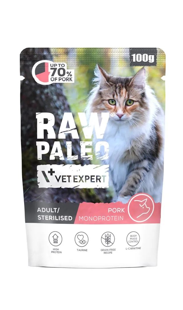 VETEXPERT Raw Paleo Adult Sterilised Pork - Wet Cat Food - 100g