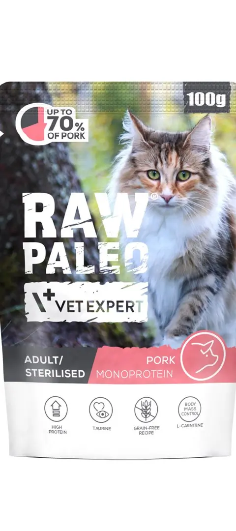 VETEXPERT Raw Paleo Adult Sterilised Pork - Wet Cat Food - 100g
