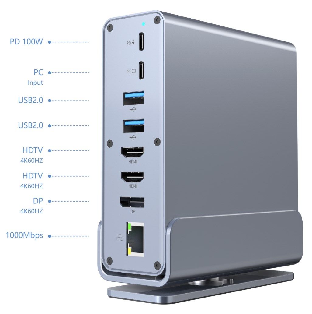 Gembird A-CF-COMBO15-01 USB Type-CF 15-In-1 Multi-Port Adapter (USB Hub AF-Ports V.2x2 V.3x3 Type-CF HDMIx2 DisplayPort PD Card Reader GigaLAN 3.5 Mm Audio) Grey
