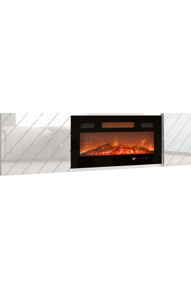 RTV LUXE Cabinet 182.6x34.5x37.5 White/Gloss White Black Fireplace