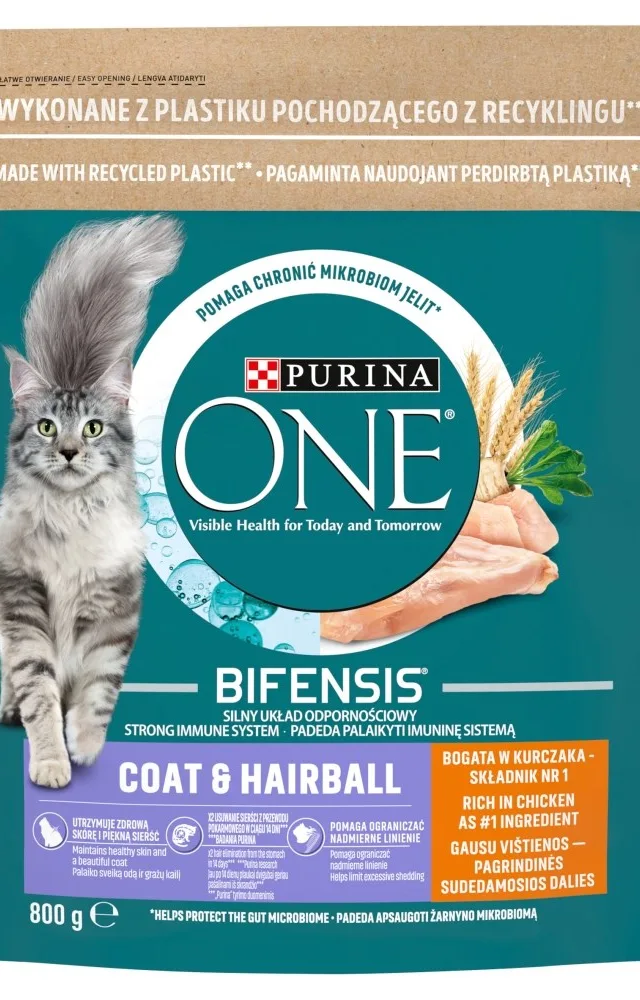 PURINA One Bifensis Coat Hairball Chicken - Dry Cat Food - 800 G