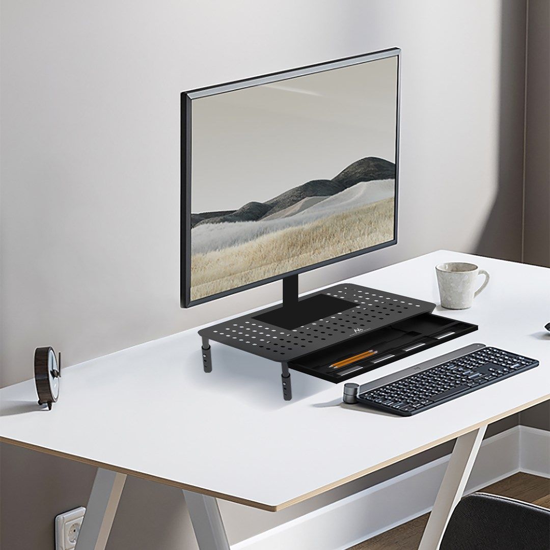Maclean MC-946 Monitor Laptop Stand 13 - 32 3-Level Height Adjustment With Drawer Up To 20kg Sturdy Vented