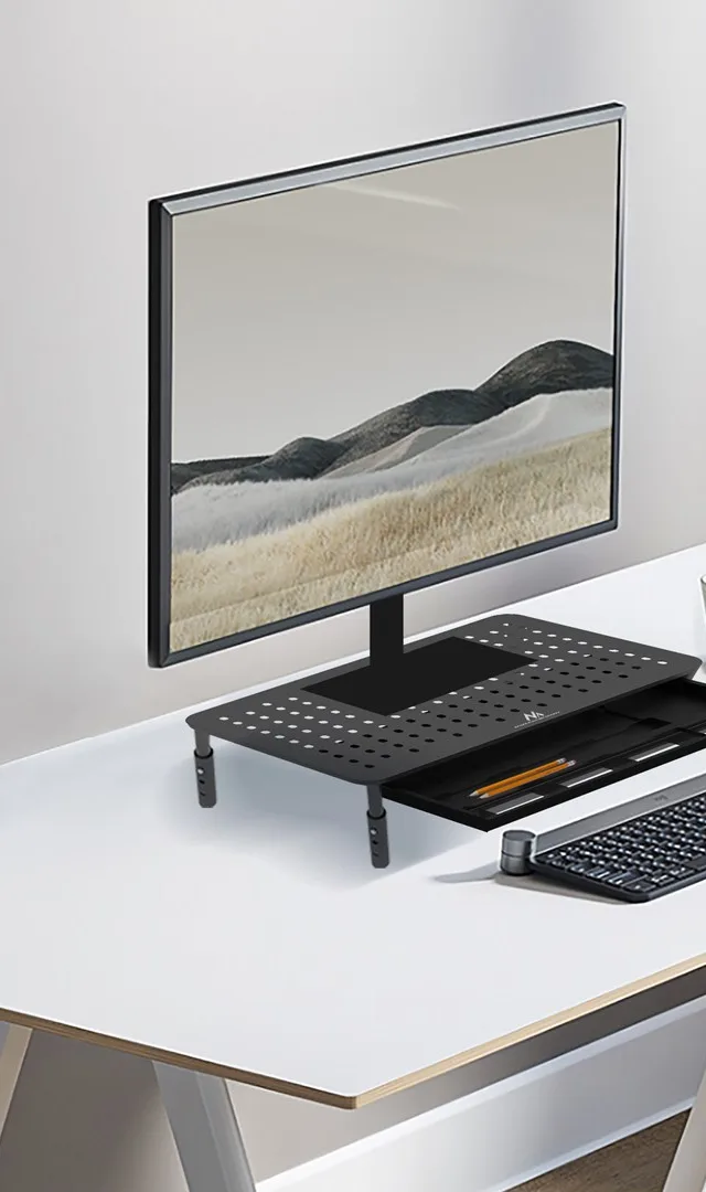 Maclean MC-946 Monitor Laptop Stand 13 - 32 3-Level Height Adjustment With Drawer Up To 20kg Sturdy Vented