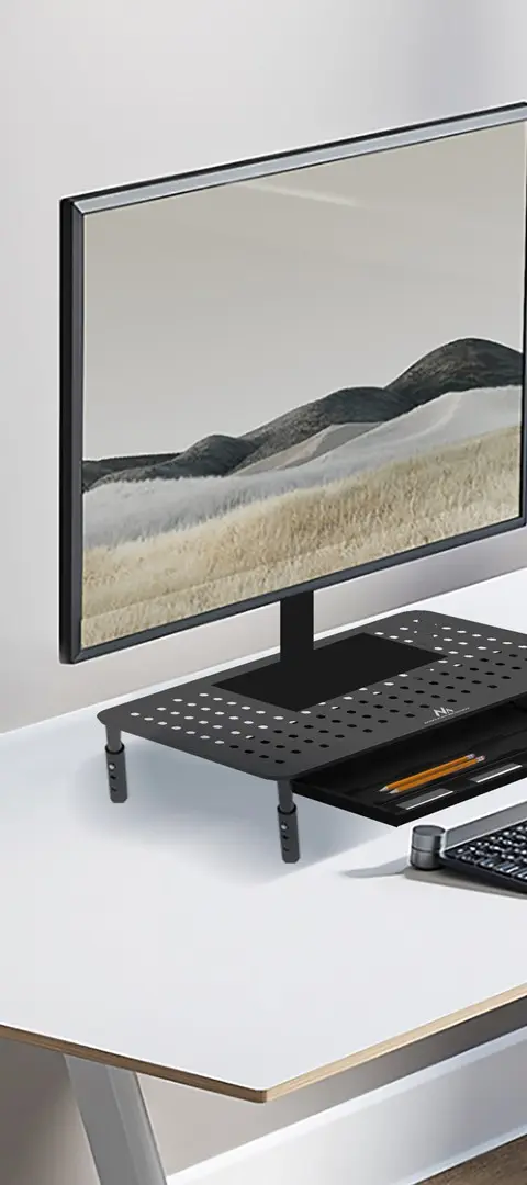 Maclean MC-946 Monitor Laptop Stand 13 - 32 3-Level Height Adjustment With Drawer Up To 20kg Sturdy Vented
