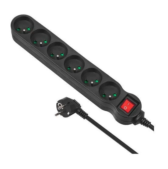Maclean MCE225 Power Extension 1.5 M 6 AC Outlet(S) Indoor Black