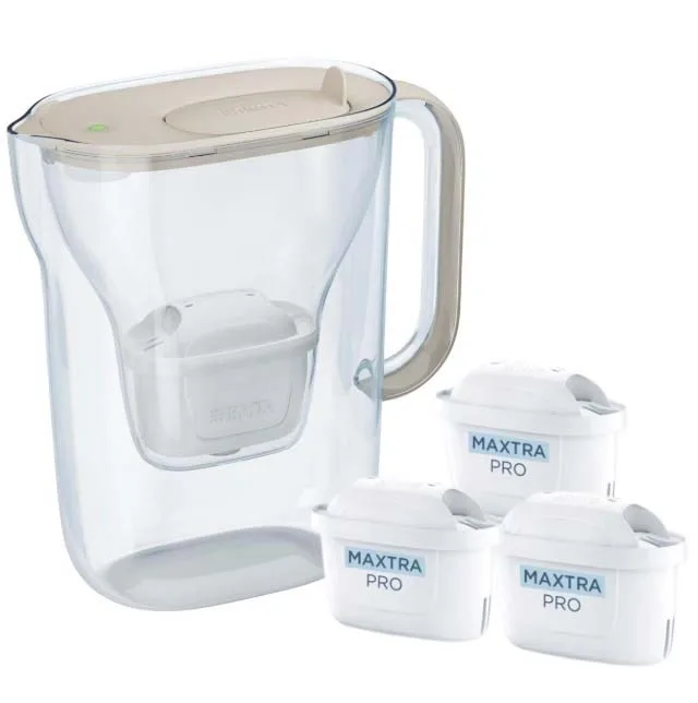 Brita Style Essential Filter Jug 3 Maxtra Pro Pure Performance Filter Cartridges (Sand-Coloured)