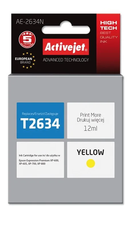 Activejet AE-2634N ink (replacement for Epson 26 T2634; Supreme; 12 ml; yellow)