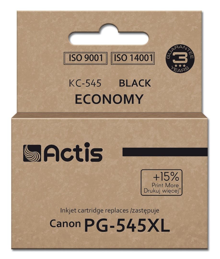 Actis KH-303BKR ink for Canon printer, replacement for Canon PG-545XL; Supreme; 15ml; 207 pages; black. Prints 15% more than the OEM.