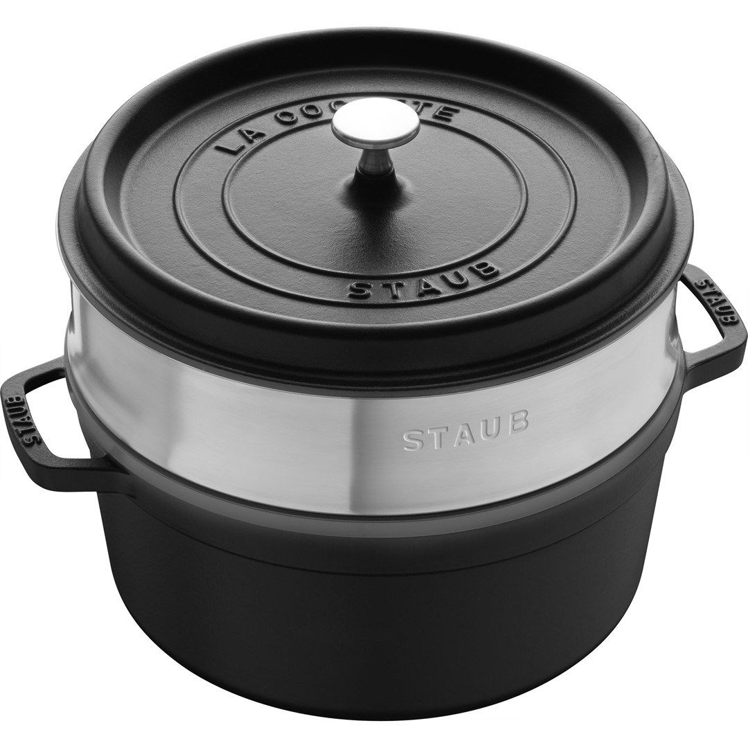 Staub La Cocotte 24cm Rund, Mit Dmpfeinsatz, Black