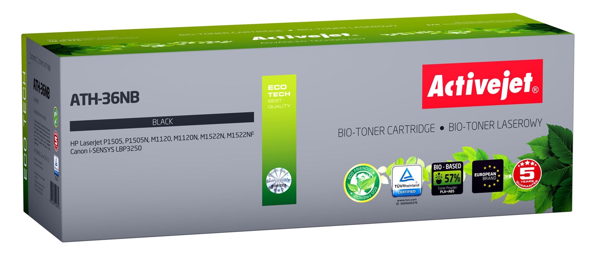 Activejet BIO ATH-36NB toner for HP, Canon printers, Replacement HP 36A CB436A, Canon CRG-713; Supreme; 2000 pages; black.